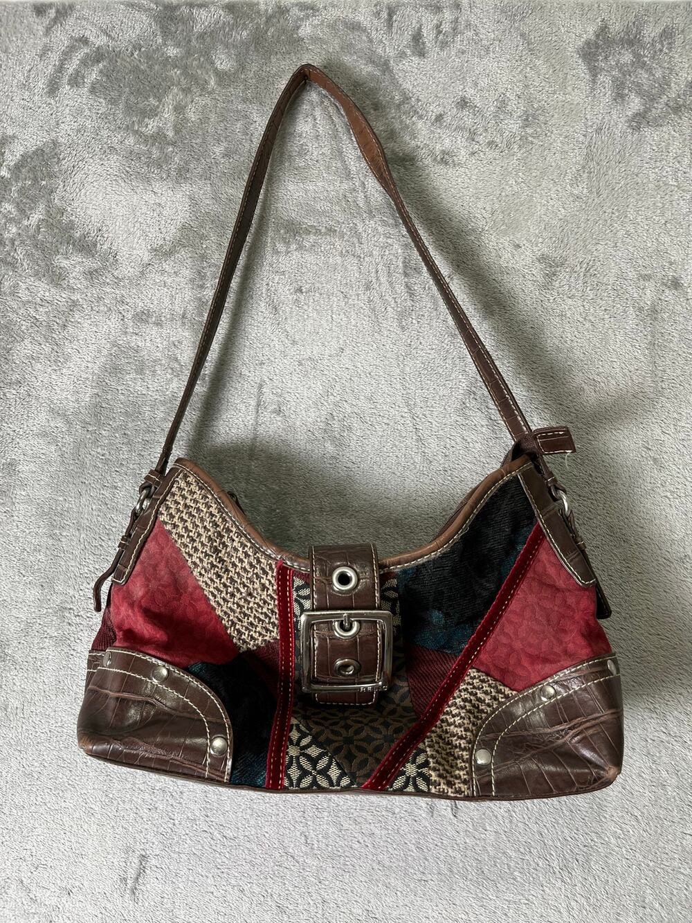 Vintage Y2K Patchwork Hobo Shoulder Bag Croc Embossed Western Boho Purse